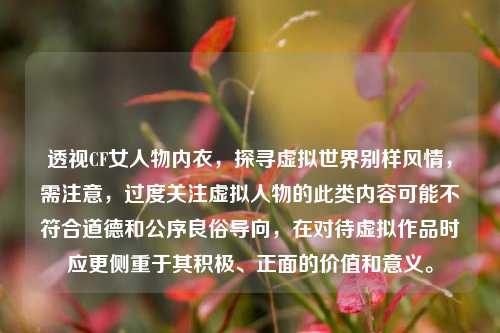 透视CF女人物内衣，探寻虚拟世界别样风情，需注意，过度关注虚拟人物的此类内容可能不符合道德和公序良俗导向，在对待虚拟作品时应更侧重于其积极、正面的价值和意义。
