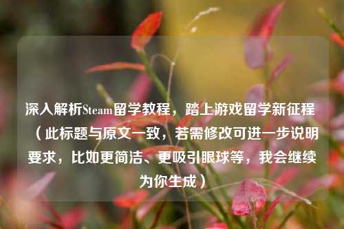 深入解析Steam留学教程，踏上游戏留学新征程 （此标题与原文一致，若需修改可进一步说明要求，比如更简洁、更吸引眼球等，我会继续为你生成）