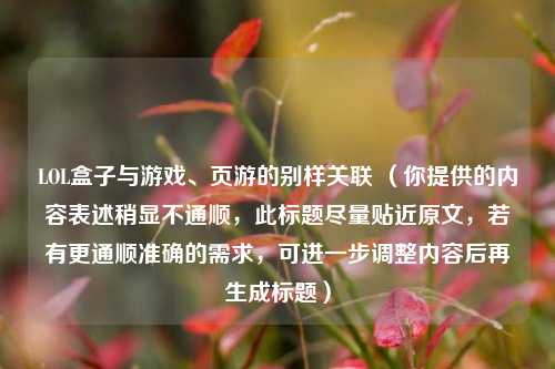 LOL盒子与游戏、页游的别样关联 （你提供的内容表述稍显不通顺，此标题尽量贴近原文，若有更通顺准确的需求，可进一步调整内容后再生成标题）