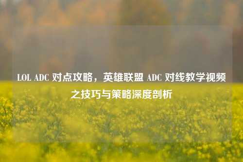 LOL ADC 对点攻略，英雄联盟 ADC 对线教学视频之技巧与策略深度剖析