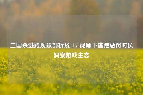 三国杀逃跑现象剖析及 1.7 视角下逃跑惩罚时长洞察游戏生态