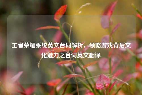 王者荣耀系统英文台词解析,领略游戏背后文化魅力之台词英文翻译